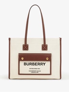 Burberry Cream Canvas Tote with Brown Leather Trim